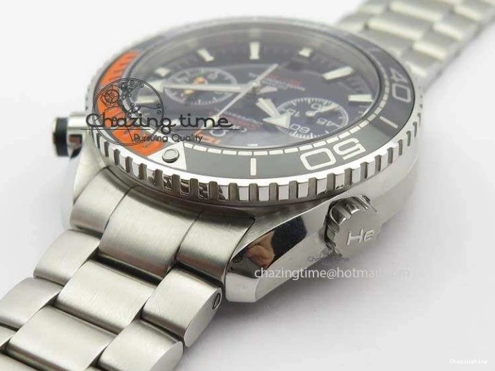 0413 Sustainable Planet Ocean Master Chronometer Chrono SS OM 1:1 Best Edition Black Dial On SS Bracelet A 8179